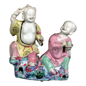 18th-Century Chinese Export Porcelain Double Boy Figure Group of Hehe Erxian