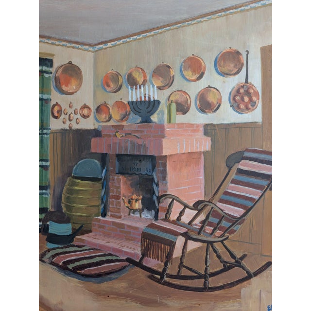 1941 Mid Century Modern 'The Family Sitting Room' Vintage Swedish Interior Oil Painting, Framed For Sale - Image 9 of 11