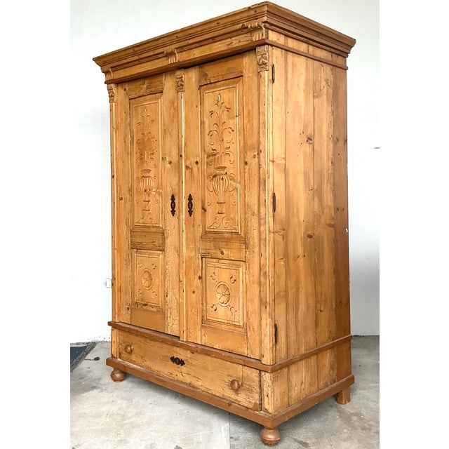Tan Vintage Austrian Knotty Pine Armoire For Sale - Image 8 of 12