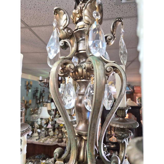 1920s 2 Tiered Solid Bronze 12 Socket Chandelier For Sale - Image 18 of 18
