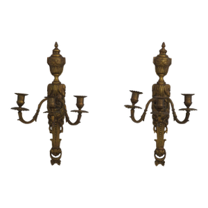 Pair of Bronze 3 Candle Wall Sconces Louis XV Style