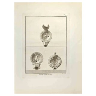 Vincenzo Scarpati, Oil Lamp with Hercules and Animals, Etching, 18th Century For Sale