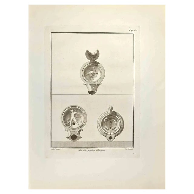 Vincenzo Scarpati, Oil Lamp with Hercules and Animals, Etching, 18th Century For Sale