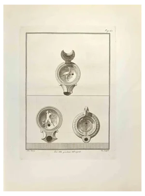 Vincenzo Scarpati, Oil Lamp with Hercules and Animals, Etching, 18th Century