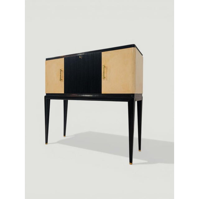 Mid-Century Italian Black Lacquered Parchment Bar Cabinet or Sideboard, 1950s For Sale - Image 6 of 18