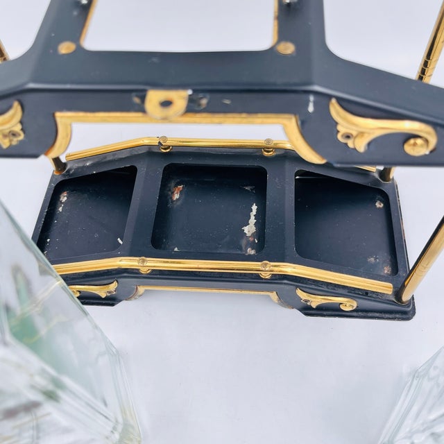 Mid 20th Century Mid-Century Modern Black and Gold Tantalus Decanter Set, Liquor Caddy, Portable Bar For Sale - Image 17 of 18