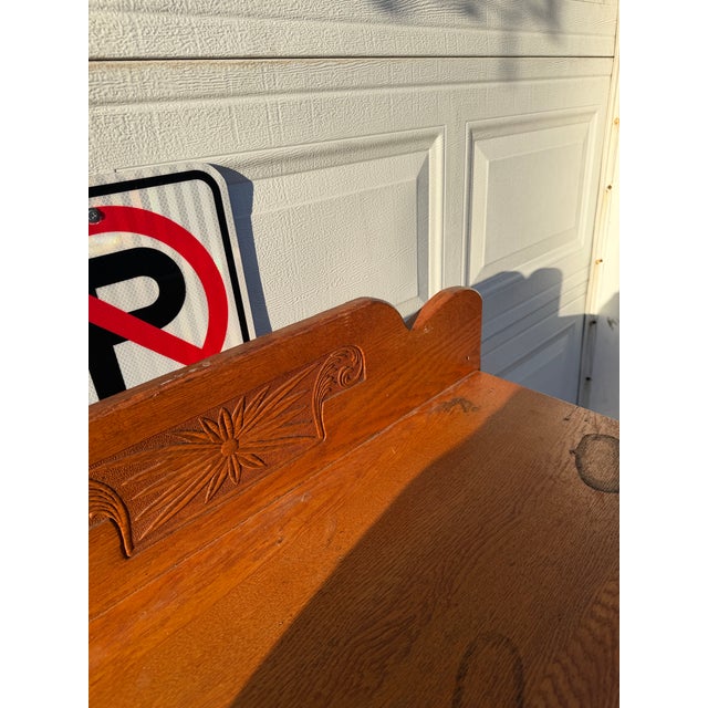 Wood Antique Victorian Eastlake Oak Highboy Dresser With Knapp Joints and Carved Sunburst Crest For Sale - Image 7 of 12
