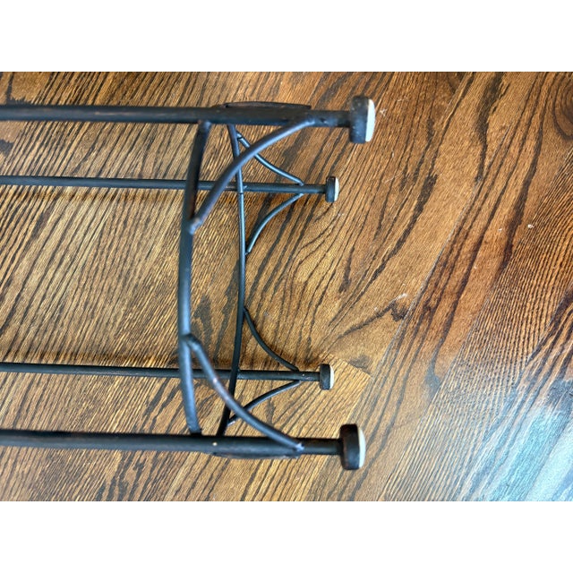 Metal Vintage Wrought Iron Pedestal Plant Stand With Woven Wicker Top For Sale - Image 7 of 7