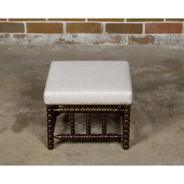English 19th Century Bobbin Stool with Upholstered Seat and Nailhead Trim For Sale - Image 10 of 11