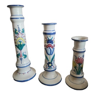 1980s Talavera Candleholders From Italy Set of 3 For Sale