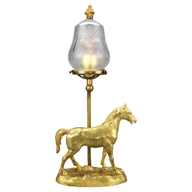 French Bronze Table Lamp with Horse Sculpture, 1950s For Sale