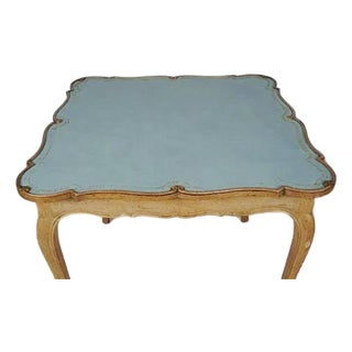 Early 20th Century One-of-a-Kind Custom Powder-Blue Leather French Louis XV Style Game Table For Sale