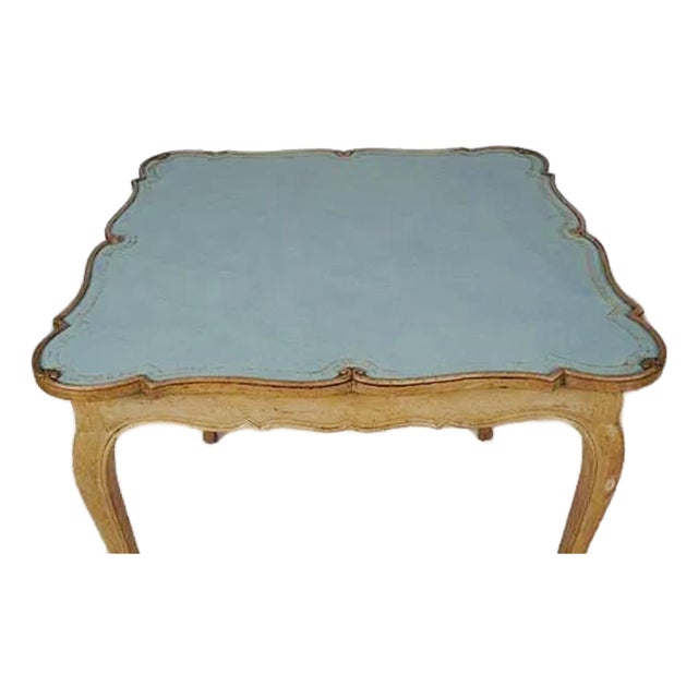 Early 20th Century One-of-a-Kind Custom Powder-Blue Leather French Louis XV Style Game Table For Sale
