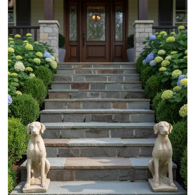 Stone Pair of Vintage English Style Cast Stone Hunting Dog Statues For Sale - Image 7 of 7