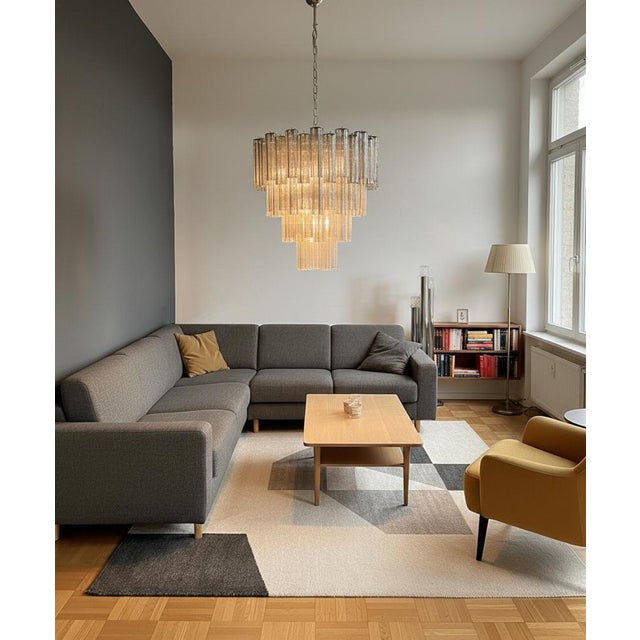 Large Vintage Murano Glass Tiered Chandelier with Smoked Glass Tube, 1990s For Sale - Image 6 of 16