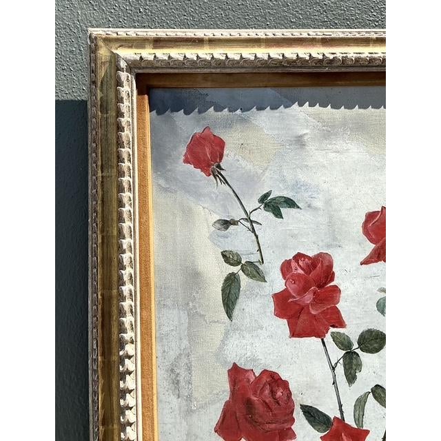 Mid 20th Century Vintage 1966 Original Floating Roses Oil on Painting For Sale - Image 5 of 12