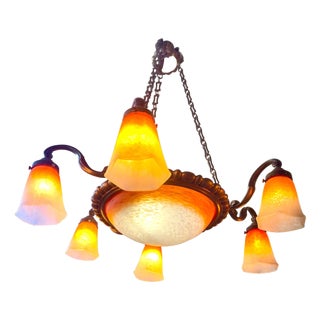 Antique French Art Nouveau Glass Chandelier by Schneider, 1915 For Sale