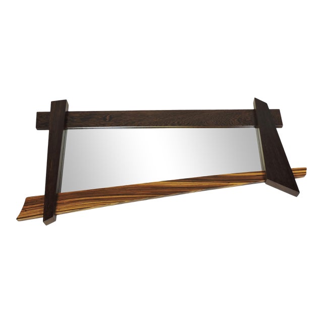 Modern Memphis Style Zebra Wood Asymmetrical Wall Mirror For Sale
