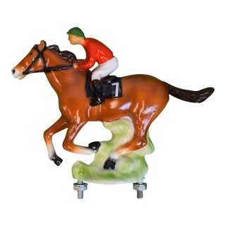 Hand Painted Jockey/ #7 Race Horse Metal Car Mascot (Nwot) For Sale