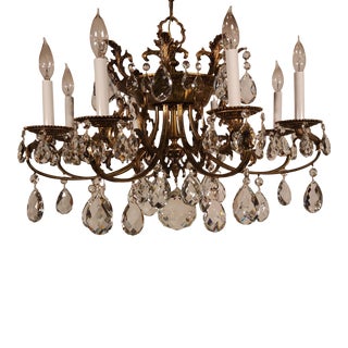 Opulent Vintage French Brass 8 Arm 8 Lite Birdcage Cut Lead Crystal Chandelier For Sale