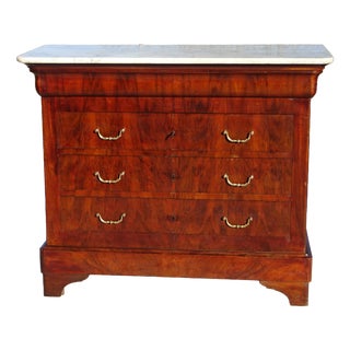 Antique Restoration Chest of Drawers in Mahogany Veneer with White Marble Top For Sale