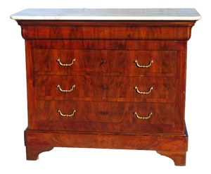 Antique Restoration Chest of Drawers in Mahogany Veneer with White Marble Top