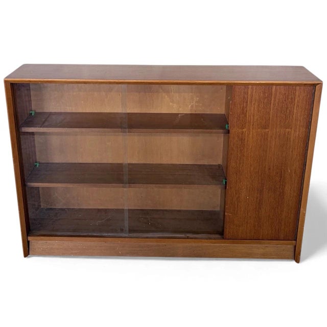 Brown Mid-Century Teak Sliding Door Bookcase with Glass Front by Herbert Gibbs, 1970s For Sale - Image 8 of 11