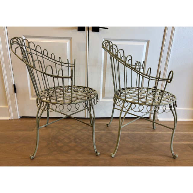 Mid-Century French Wrought Iron Garden Chairs in the Style of Mathieu Matégot - A Pair For Sale - Image 9 of 18
