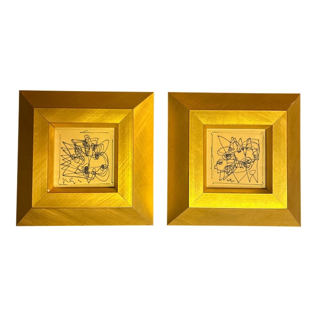 Two 1980's Original Wayne Cunningham Abstract Ink Drawings - Set of Two For Sale