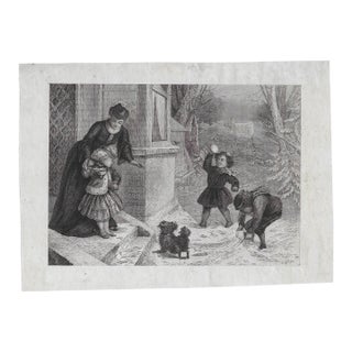 1881 the First Snowball Antique Engraving For Sale