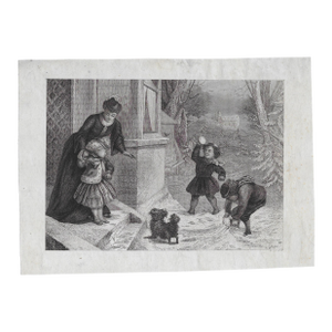 1881 the First Snowball Antique Engraving
