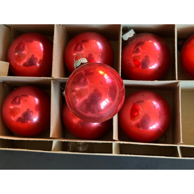 Glass Vintage Mid Century Red Glass Christmas Ornaments For Sale - Image 7 of 15