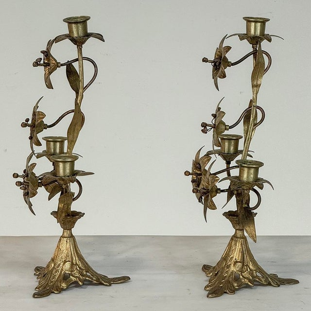 Metal Pair Napoleon III Period Bronze Floral Candelabra For Sale - Image 7 of 13