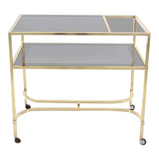 Mid-Century Modern Solid Brass Square Profile Serving Cart on Wheels For Sale