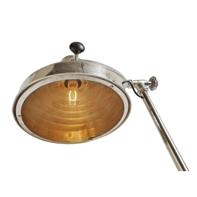 Vintage Mid 20th Century Chrome Industrial Floor Lamp on Wheels For Sale - Image 9 of 13