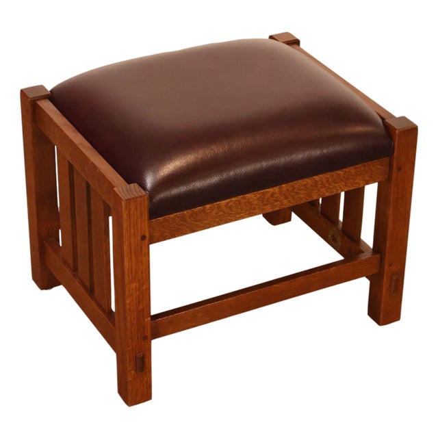 Stickley Mission Collection Oak & Leather Ottoman Footstool For Sale