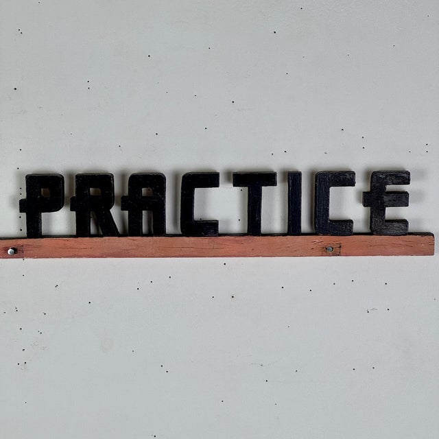 American Lovely Vintage "General Practice" Painted Wood Sign in Pink and Black For Sale - Image 3 of 9