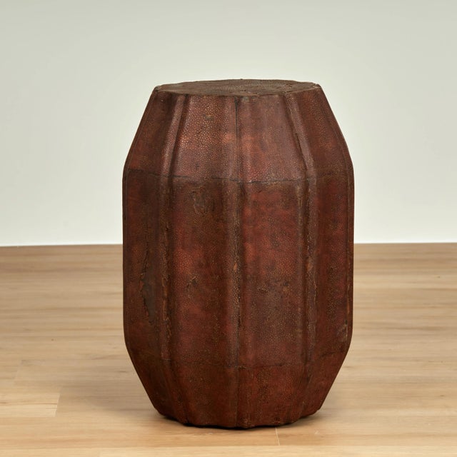 Chic pair of mid century garden seats or stands crafted in composition in a beaded form and clad in shagreen with a lush...