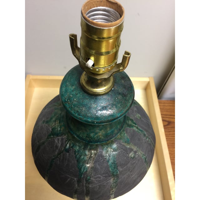 Metal Mid Century Green Raku Pottery Lamp For Sale - Image 7 of 11