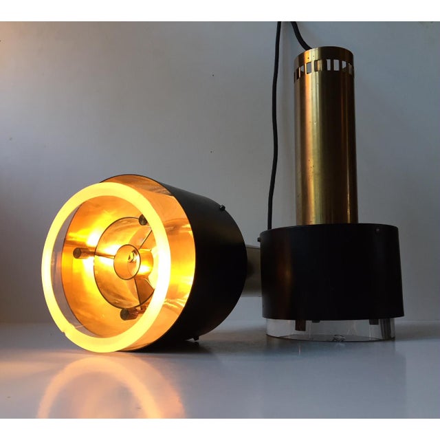 Mid-Century Modern Danish Brass and Crystal Pendant Lamps by Kay Kørbing for Lyfa, 1960s, Set of 2 For Sale - Image 3 of 12