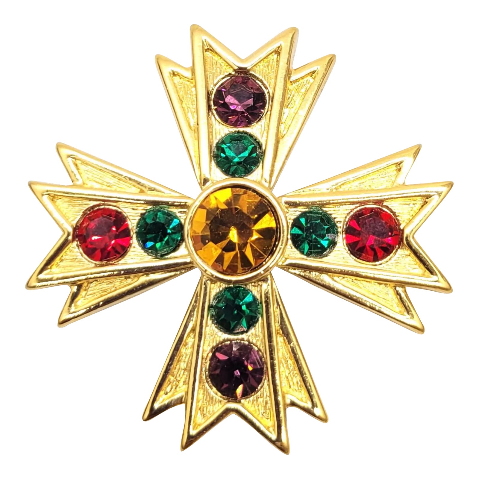 Vintage Signed Napier Rhinestone Maltese Cross Brooch, 1991 | Chairish