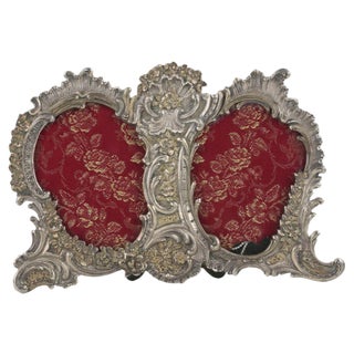 Baroque Style Double Silver Photo Frame, Italy, 20th Century For Sale