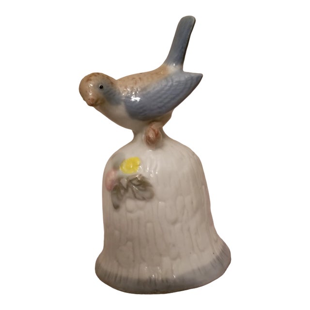 1960s Shabby Chic Glazed Ceramic Bluebird Bell For Sale