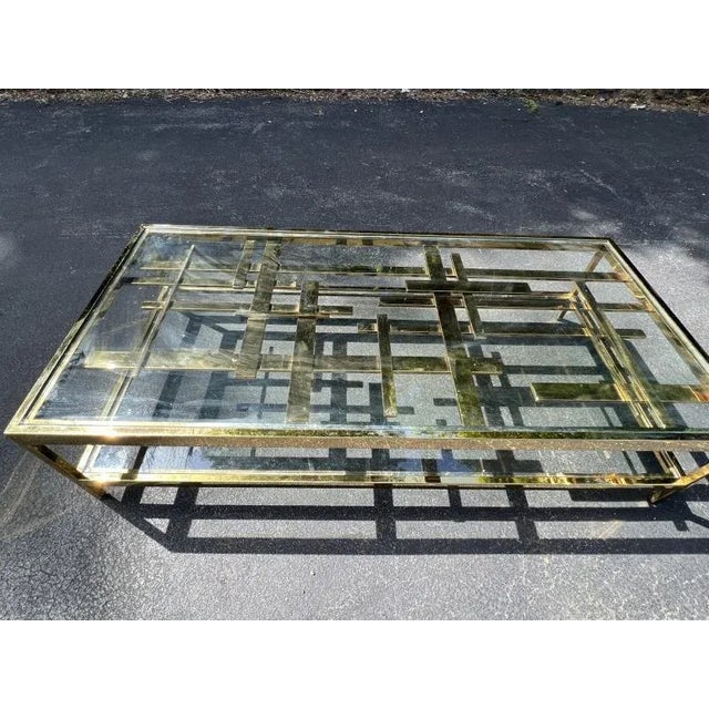 Rare Modernist Gold Metal Multi Strap & Bar Coffee Table by Romeo Rega For Sale - Image 9 of 13