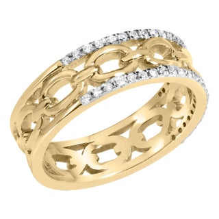 10K Yellow Gold 1/5 Cttw Diamond Two Row Cuban Link Ring (I-J Color, I2-I3 Clarity) - Size 9 For Sale