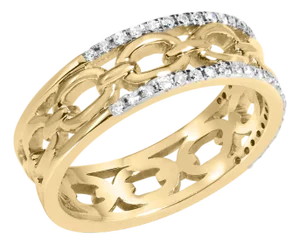 10K Yellow Gold 1/5 Cttw Diamond Two Row Cuban Link Ring (I-J Color, I2-I3 Clarity) - Size 9