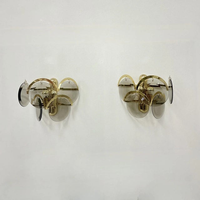 Gold Sconces in Smoked Glass by Sciolari, 1970s, Set of 2 For Sale - Image 8 of 12