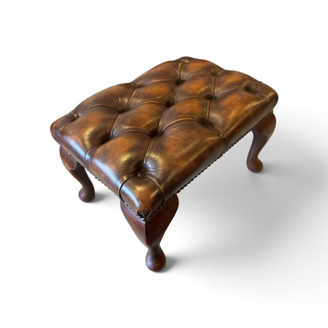 Brown Set of Vintage English Chesterfield Leather Wingback Chair with Ottoman, 1990s For Sale - Image 8 of 9