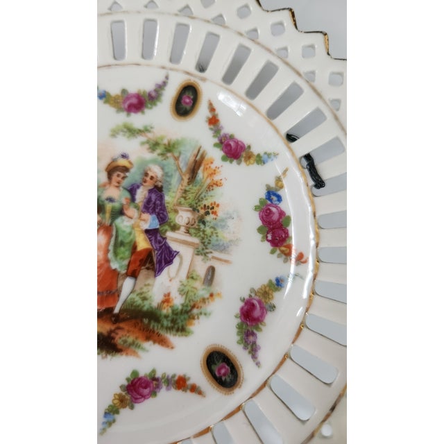Pair of Vintage German Reticulated Porcelain Courting Couple Cabinet Plates For Sale - Image 9 of 16