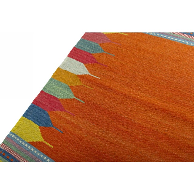 Handwoven Kilim Fars Rug in Orange and Natural Tones For Sale - Image 5 of 9
